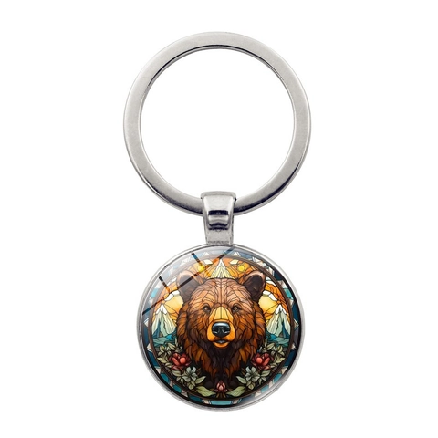 Artistieke Bruine Beer Glazen Edelsteen Sleutelhanger Vintage Zinklegering Sleutelring Tas Charm Bosdier Sieraden Cadeau