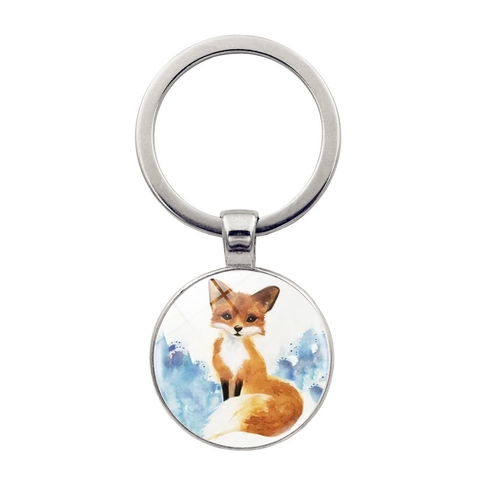 Süßer Fuchs Motiv Metall Schlüsselanhänger Zinklegierung Glas Cabochon Aquarell Fuchs Anhänger Ring Tier Schlüsselanhänger Für Taschen