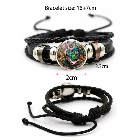 Vintage Multilayer Leather Bracelet For Men Women Hand Woven Owl Glass Cabochon Charm Retro Ethnic Braided Wristband Jewelry