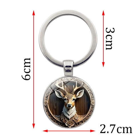 Vintage Reindeer Head Keychain Round Alloy Glass Pendant Key Ring Car Bag Decoration Festive Christmas Gift Accessories