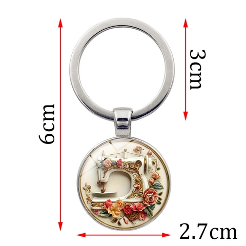 Vintage Nähmaschine Blumen Schlüsselanhänger Metall Glas Cabochon Schlüsselring Tasche Charme Schmuck Zubehör Geschenk Für Damen