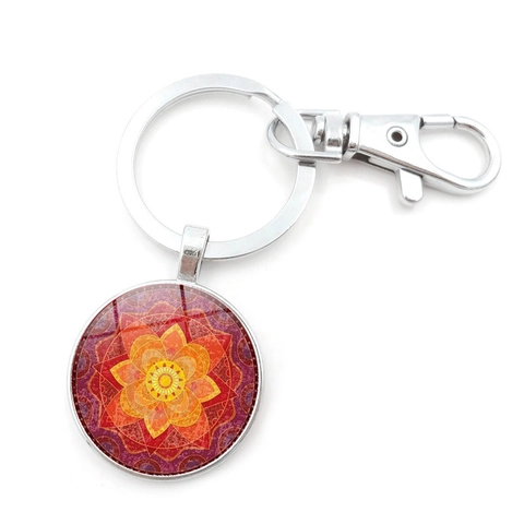 Mandala Flower Time Gem Keychain Glass Cabochon Zinc Alloy Key Ring Jewelry With Lobster Clasp For Men Women Daily Decor Gift