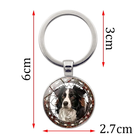 Vintage Border Collie Portrait Keychain Alloy Glass Round Antique Bronze Silver Dog Lovers Pendant Keychain Jewelry Gift