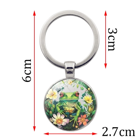 Portachiavi in Metallo con Fiore di Rana Ciondolo in Vetro a Cabochon Loto Arte Charm per Borsa Regalo Creativo Accessori