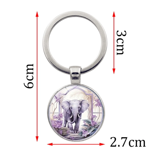 Metal Elephant Keychain Artistic Round Glass Time Gem Pendant Bohemian Style Animal Keyring For Bag Charm Daily Gift