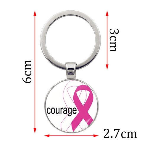 Brustkrebs Bewusstsein Rosa Schleife Schlüsselanhänger Silber Zinklegierung Glas Anhänger Mut Wohltätigkeit Schlüsselring