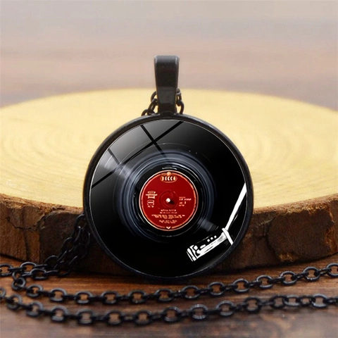 Collana con Ciondolo a Disco in Vinile Vintage per Donna Retro Lega di Zinco Vetro Cabochon Tema Musicale Gioielli di Moda