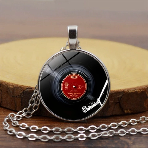 Collana con Ciondolo a Disco in Vinile Vintage per Donna Retro Lega di Zinco Vetro Cabochon Tema Musicale Gioielli di Moda