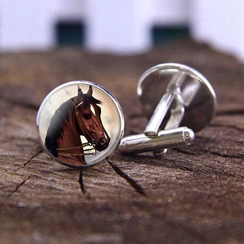 Vintage Horse Head Glass Cabochon Alloy Cufflinks For Men Business Wedding Party Shirt French Cuff Links Jewelry Gift