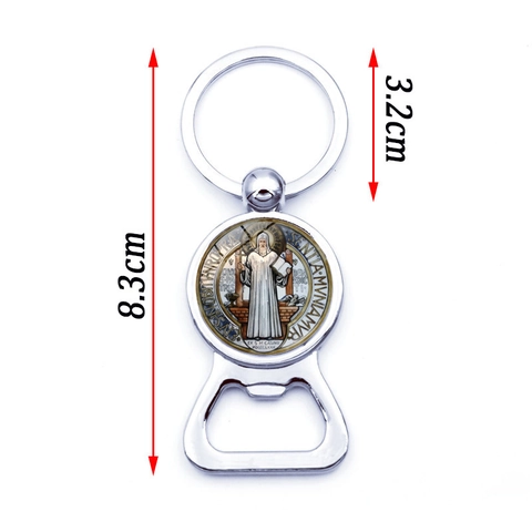 Saint Benedict Medal Multi-function Metal Bottle Opener Keychain Vintage Religious Catholic Saint Figure Key Ring Pendant Beer Opener