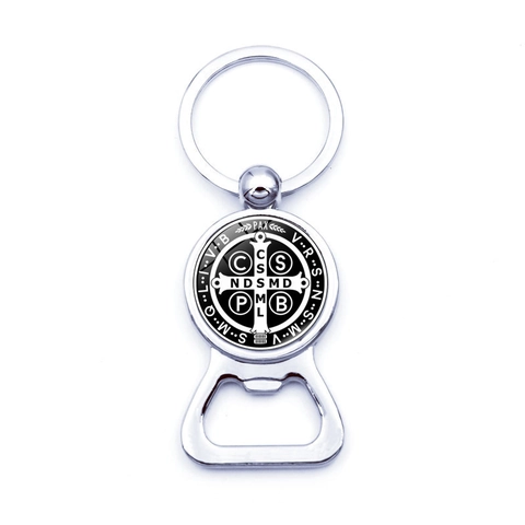 Saint Benedict Medal Multi-function Metal Bottle Opener Keychain Vintage Religious Catholic Saint Figure Key Ring Pendant Beer Opener