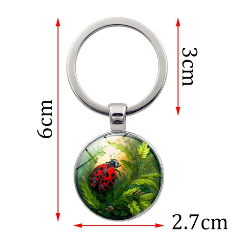 Portachiavi con Gemma del Tempo a Coccinella in Lega di Zinco Ciondolo in Vetro Illustrazione Design Portachiavi in Metallo
