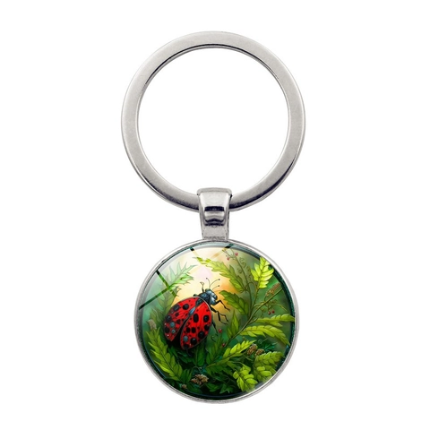 Portachiavi con Gemma del Tempo a Coccinella in Lega di Zinco Ciondolo in Vetro Illustrazione Design Portachiavi in Metallo