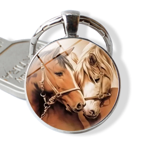 Portachiavi con Cabochon in Vetro Doppio Cavallo in Lega di Zinco Ciondolo Creativo per Borsa Gioiello Regalo Coppia