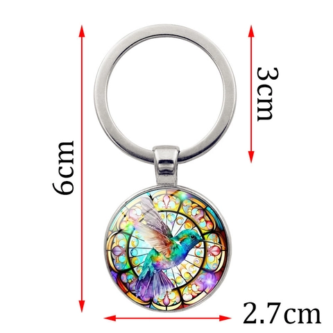 Porte-clés Colibri en Vitrail Gemme du Temps Vintage en Alliage de Zinc Anneau en Métal Peint Bijou de Sac Cadeau Femme