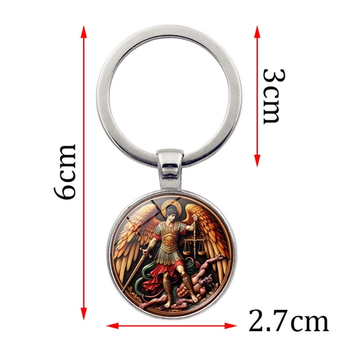Archange Michel Style Vitrail Porte-clés Ange Religieux Saint Michel Pendentif en Verre Alliage Anneau de Clé pour Sac de Voiture