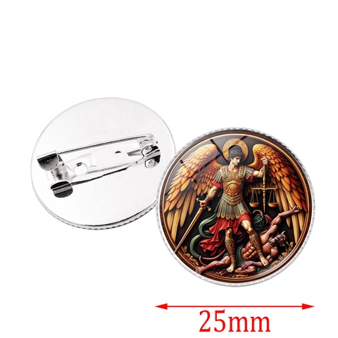 Broche Vintage Arcángel San Miguel Insignia Religiosa de Aleación y Vidrio para Hombre Mujer Joyería Decorativa Clásica Regalo