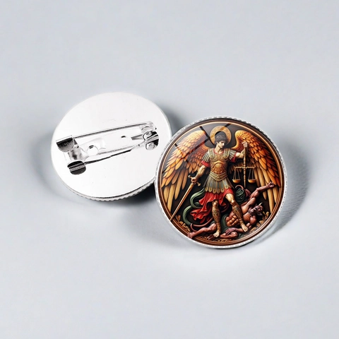 Broche Vintage Arcángel San Miguel Insignia Religiosa de Aleación y Vidrio para Hombre Mujer Joyería Decorativa Clásica Regalo
