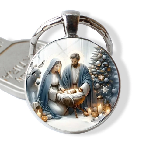 Geburt Christi Glas Cabochon Schlüsselanhänger Zinklegierung Religiös Weihnachten Heilige Familie Schlüsselring Unisex Deko
