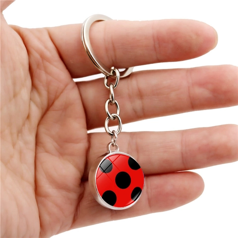 Portachiavi in Vetro con Motivo a Coccinella e Impronta di Zampa in Lega di Zinco Anello Portachiavi in Metallo Pendaglio da Borsa