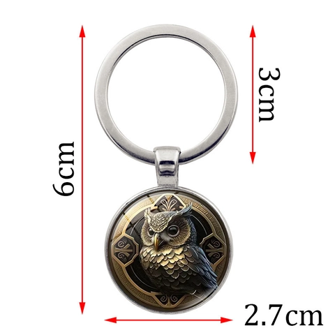 Llavero Con Patrón de Búho Vintage Gema del Tiempo Aleación de Zinc Vidrio Colgante Redondo Para Bolso Coche Llavero Regalo Creativo Joyería Decoración