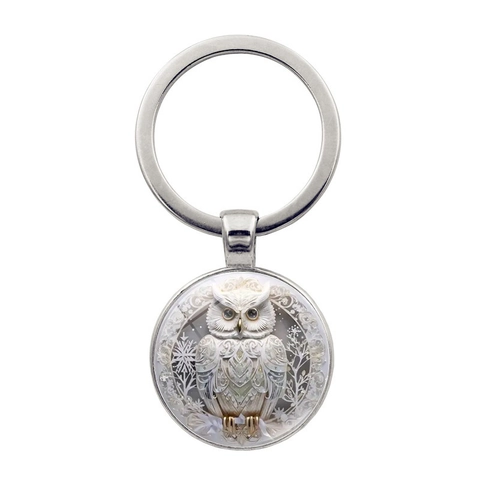 Porte-clés Hibou en Alliage de Zinc Vintage Gemme de Temps Anneau de Clé en Métal Ornement pour Voiture Sac Femme Homme Cadeau