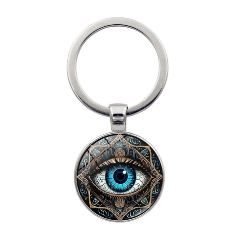 Mode Zinklegierung Böser Blick Mandala Muster Schlüsselanhänger Silber Bronze Metall Schlüsselring Anhänger Für Taschen Auto Schlüssel