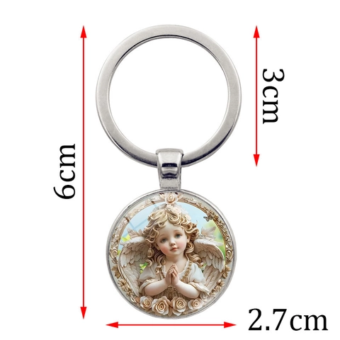 Portachiavi in Lega di Zinco con Ali d'Angelo Vintage con Pendente in Vetro Angelo in Preghiera Rilievo a Rosa Donna