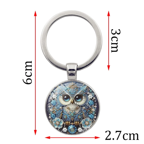 Llavero de Búho Vintage Gema del Tiempo Retro de Aleación de Zinc Vidrio Cabochón Mandala Búho Colgante Regalo Creativo
