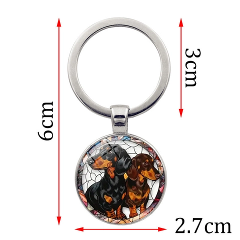 Portachiavi Rotondo in Lega di Zinco Artistico Con Ciondolo Cabochon in Vetro Arte Cane Bassotto Anello Portachiavi in Metallo Lucido