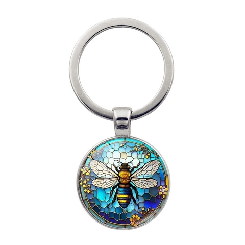 Biene Buntglas Schlüsselanhänger Vintage Zinklegierung Glasanhänger Wabenmuster Tasche Charme Schlüsselring Dekoration Geschenk