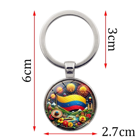 Portachiavi con Bandiera Colombia e Monumento in Metallo Vintage Vetro Cabochon Pendente Souvenir di Viaggio Accessorio Borsa