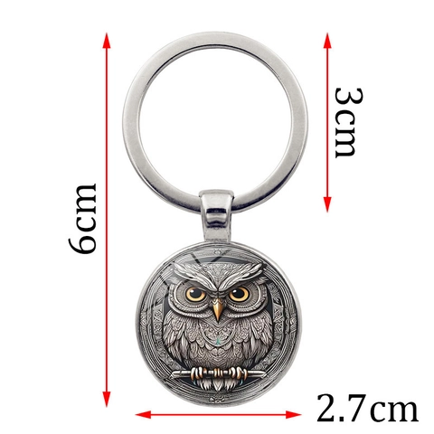Portachiavi in Vetro Cabochon con Arte Gufo di Moda in Lega di Zinco Metallo Pendente con Motivo Gufo Retro per Uomo Donna Regalo