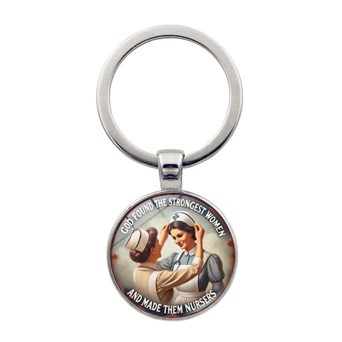 Vintage Krankenschwester Tribut Schlüsselanhänger Legierung Glas Rund Anhänger Inspirierender Text Retro Krankenschwester Geschenk