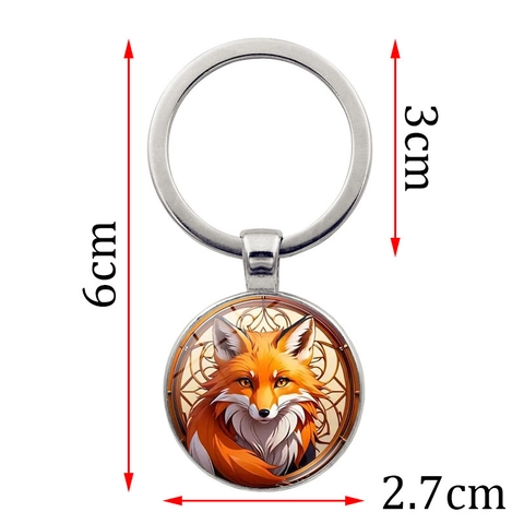 Vintage Fox Pattern Round Keychain Zinc Alloy Glass Dome Pendant Bronze Silver Color Key Ring For Men Women Daily Accessory Gift Jewelry
