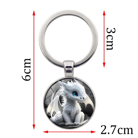 Portachiavi Fantasy Cartoon Drago Bianco Gemma del Tempo Lega di Zinco Metallo Pendente Tondo Vetro Charme Per Portachiavi Borsa