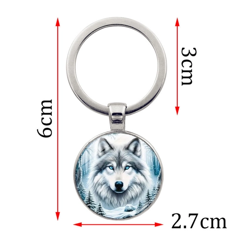 Portachiavi Testa di Lupo delle Nevi Invernale In Lega Con Ciondolo in Vetro Cabochon Ritratto di Lupo della Foresta Regalo Creativo Unisex