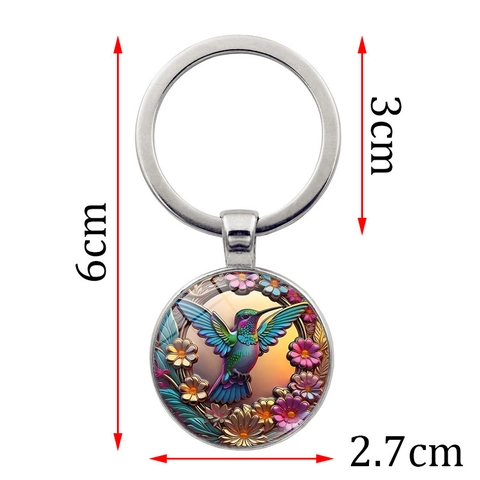 Vintage Kolibri Glas Cabochon Schlüsselanhänger Zinklegierung Blumen Vogel Anhänger Schlüsselring Für Tasche Dekoration Damen Geschenk