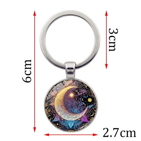 Vintage Legierung Glas Sonne Mond Sternenhimmel Schlüsselanhänger Galaxie Schlüsselring Für Damen Auto Tasche Anhänger Kunst