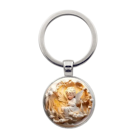 Engelenvleugel Sleutelhanger Rond Metaal Sleutelring Vintage Brons Zilver Engel Hanger Voor Tas Decoratie Cadeau Sieraden