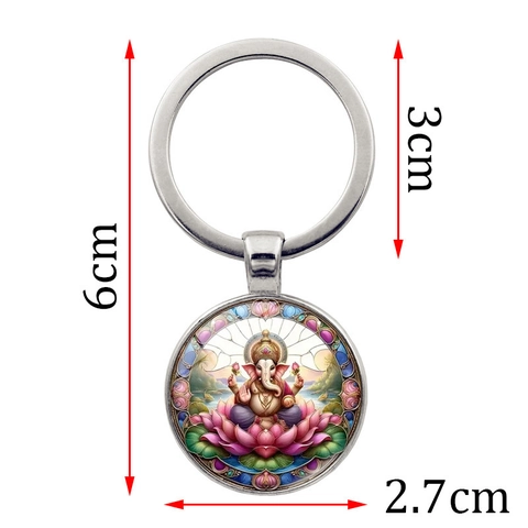 Vintage Ganesha Hindu Gott Schlüsselanhänger Zinklegierung Glas Anhänger Religiöse Lotus Muster Ethnische Tasche Ornament Auto Schlüsselring Geschenk