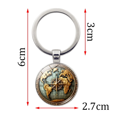 Vintage Kompass Weltkarte Schlüsselanhänger Zinklegierung Glas Cabochon Retro Antike Bronze Silber Reise Schlüsselring Für Herren Damen Geschenk