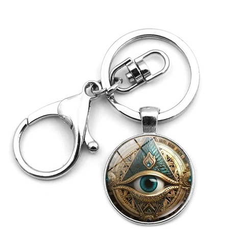 Ancient Egyptian Eye Of Horus Eye Of Providence Metal Keychain Mystic Geometric Mandala Glass Cabochon Lobster Clasp Bag Hanging Ornament
