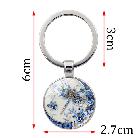 Vintage Libelle Blume Glascabochon Schlüsselanhänger Zinklegierung Metall Schlüsselring Runder Anhänger Tasche Anhänger Damen Täglich Geschenk