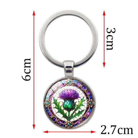 Portachiavi Vintage in Lega di Zinco con Cabochon in Vetro a Forma di Cardo Pendente Motivo Floreale Viola Portachiavi per Uomo Donna Gioielli