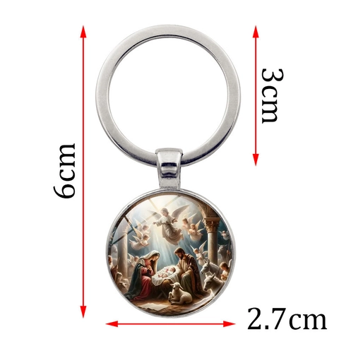Nativity Scene Angel Religious Keychain Metal Glass Cabochon Nativity Of Jesus Keyring Retro Christmas Gift Jewelry Keychain
