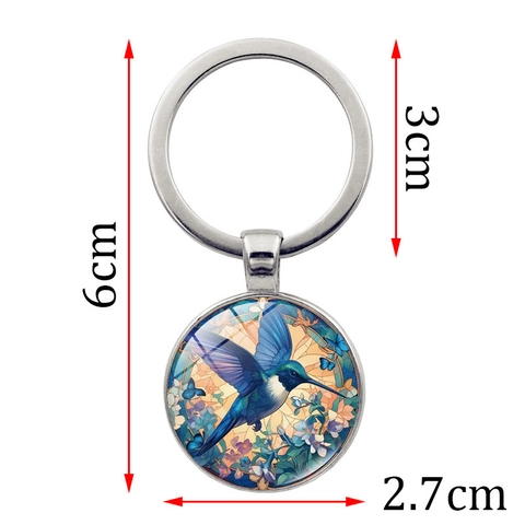 Vintage Hummingbird Glass Cabochon Keychain Retro Zinc Alloy Floral Art Pendant Key Ring Art Jewelry Bag Charm Gift