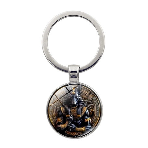 Vintage Anubis Egyptische God Sleutelhanger Zinklegering Glazen Cabochon Hanger Sleutelring Antieke Mythologie Accessoire Voor Mannen Vrouwen
