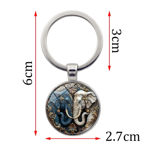 Vintage Elefant Zeitjuwel Schlüsselanhänger Metall Rund Glas Cabochon Anhänger Tasche Anhänger Silber Bronze Legierung Schlüsselring