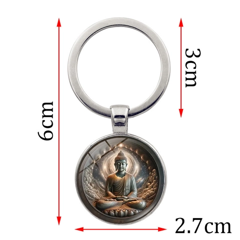 Portachiavi con Cabochon in Vetro Arte Meditazione Buddha Ciondolo in Lega di Zinco Spirituale Religioso Accessorio Borsa Regalo